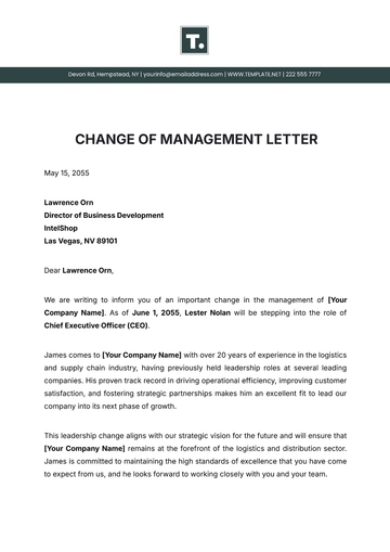 Free Change of Management Letter Template to Edit Online