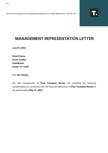 Free Management Representation Letter Template to Edit Online