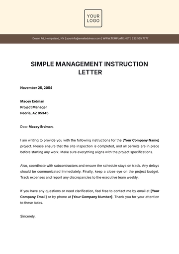 Free Simple Management Instruction Letter Template to Edit Online