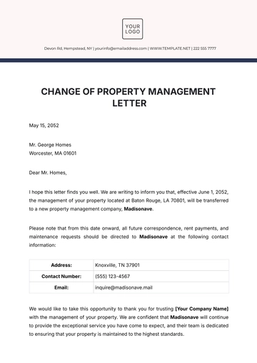 Free Change of Property Management Letter Template to Edit Online Free Change of Property Management Letter Template to Edit Online