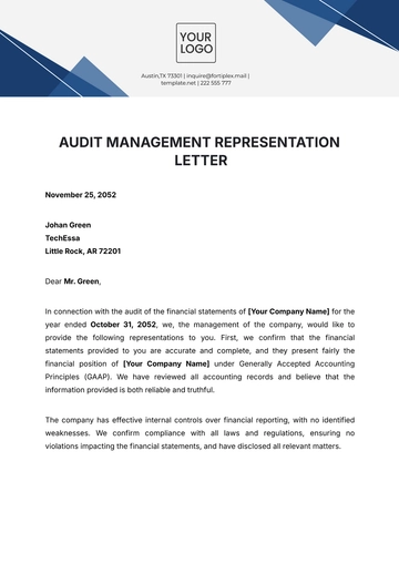 Free Audit Management Representation Letter Template to Edit Online