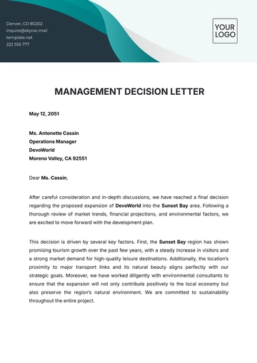 Free Management Decision Letter Template to Edit Online