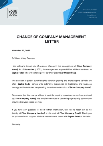 Free Change of Company Management Letter Template to Edit Online