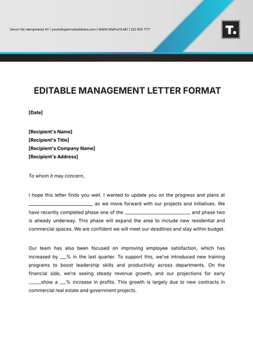 Free Editable Management Letter Format Template to Edit Online