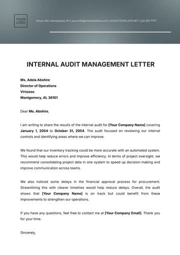 Free Internal Audit Management Letter Template to Edit Online