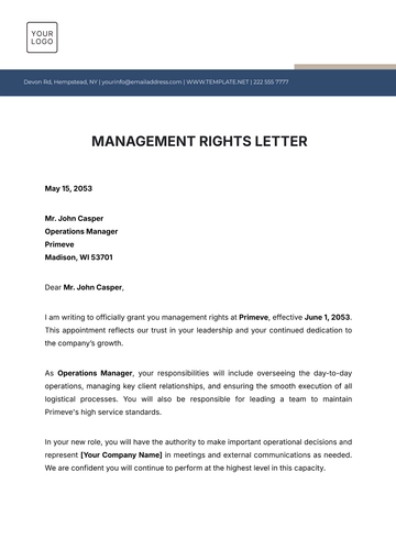 Free Management Rights Letter Template to Edit Online