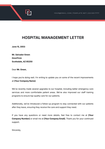 Free Hospital Management Letter Template to Edit Online