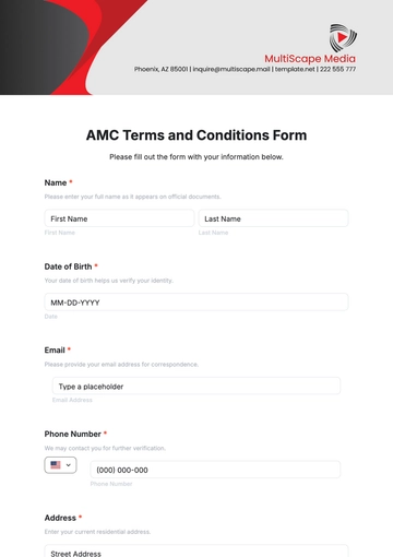 Free AMC Terms and Conditions Template to Edit Online