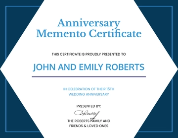 Free Anniversary Memento Certificate Template to Edit Online
