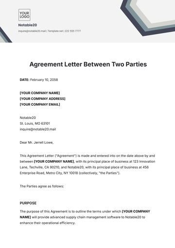 Free Agreement Letter Between Two Parties Template to Edit Online