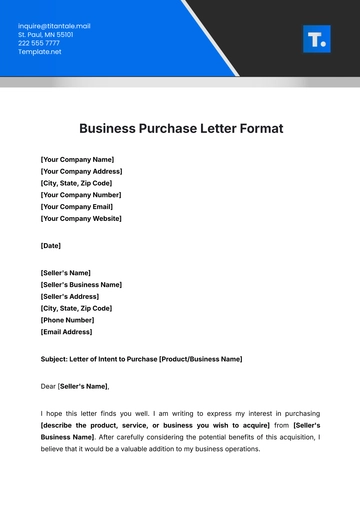 Free Business Purchase Letter Format Template to Edit Online