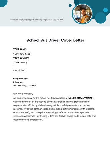 Free School Bus Driver Cover Letter Template to Edit Online