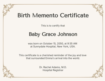 Free Birth Memento Certificate Template to Edit Online