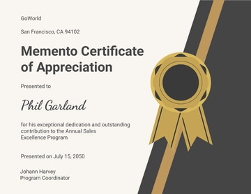 Free Professional Memento Certificate Template to Edit Online