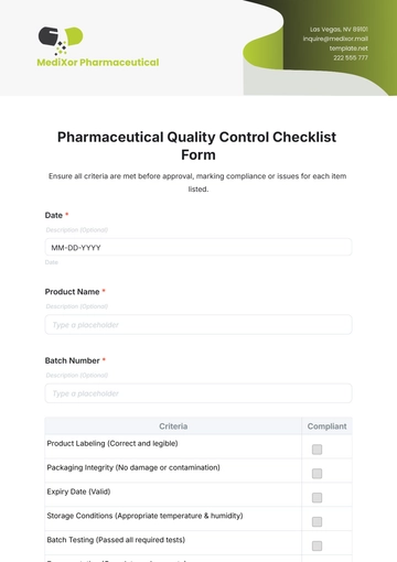 Free Pharmaceutical Quality Control Checklist Form Template to Edit Online