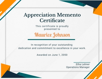 Free Appreciation Memento Certificate Template to Edit Online
