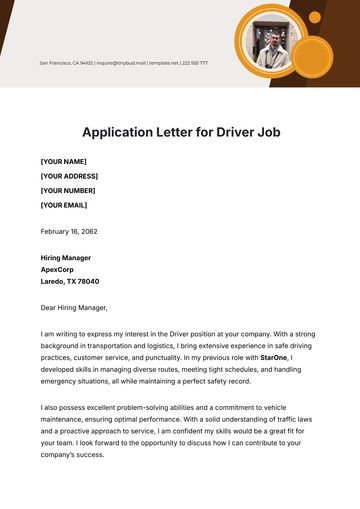 Free Application Letter for Driver Job Template to Edit Online