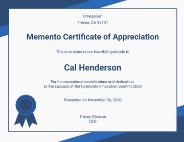 Free Customizable Memento Certificate Template to Edit Online