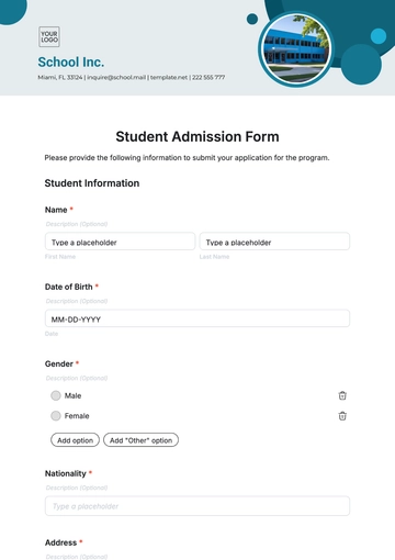 Free Student Admission Form Template to Edit Online