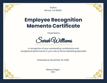 Free Employee Recognition Memento Certificate Template to Edit Online