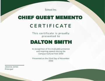 Free Chief Guest Memento Certificate Template to Edit Online