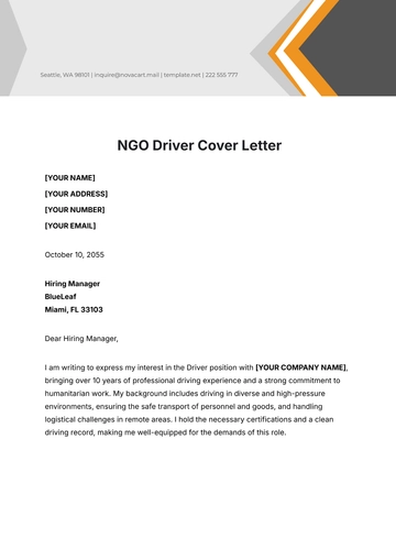 Free NGO Driver Cover Letter Template to Edit Online
