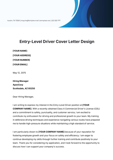 Free Entry-Level Driver Cover Letter Design Template to Edit Online