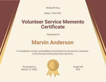 Free Volunteer Service Memento Certificate Template to Edit Online