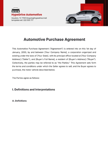 Free Automotive Purchase Agreement Template to Edit Online