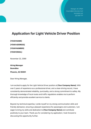 Free Application for Light Vehicle Driver Template to Edit Online