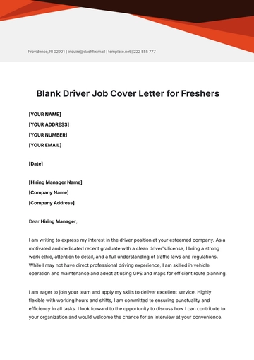 Free Blank Driver Job Cover Letter for Freshers Template to Edit Online