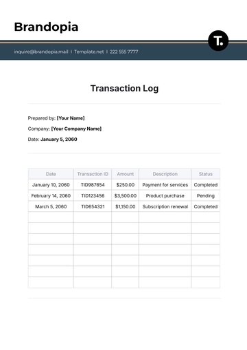 Free Transaction Log Template to Edit Online