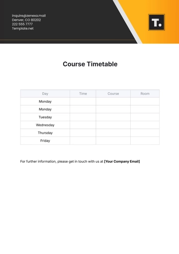 Free Course Timetable Template to Edit Online | Template.net