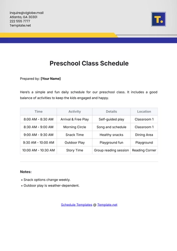 Free Preschool Class Schedule Template to Edit Online