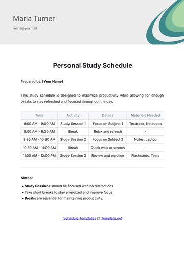 Free Personal Study Schedule Template to Edit Online