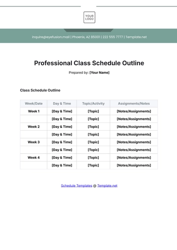 Free Professional Class Schedule Outline Template to Edit Online