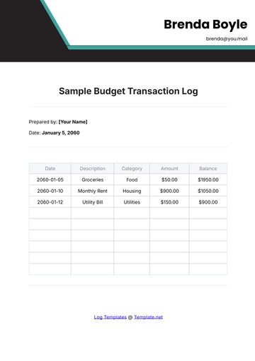 Free Sample Budget Transaction Log Template to Edit Online
