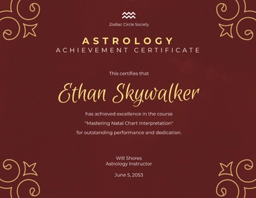 Free Astrology Achievement Certificate Template to Edit Online