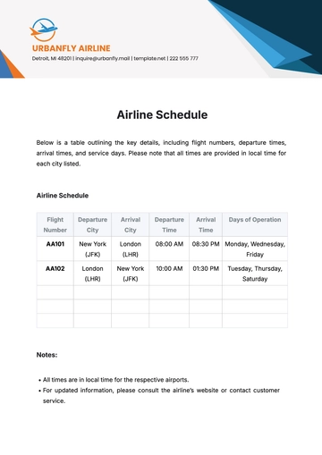 Free Airline Schedule Template to Edit Online