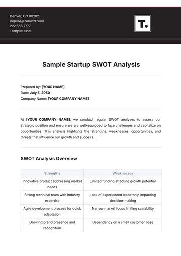 Free Sample Startup SWOT Analysis Template to Edit Online