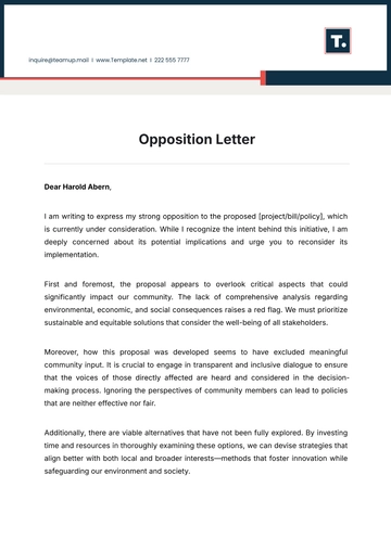 Free Opposition Letter Template to Edit Online