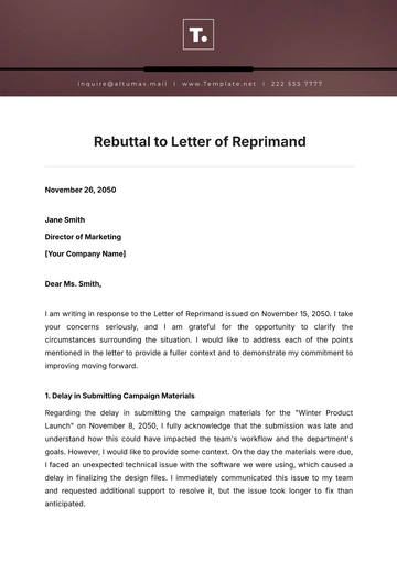 Free Rebuttal to Letter of Reprimand Template to Edit Online