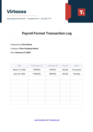 Free Payroll Format Transaction Log Template to Edit Online