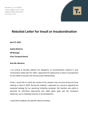 Free Rebuttal Letter for Insult or Insubordination Template to Edit Online