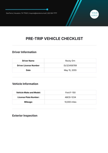 Free Pre Trip Vehicle Checklist Design Template to Edit Online