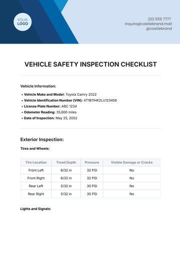 Free Vehicle Safety Inspection Checklist Template to Edit Online