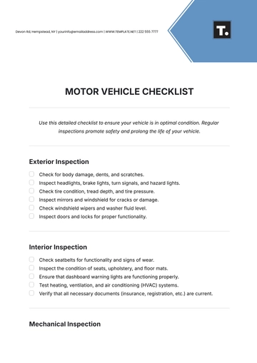 Free Motor Vehicle Checklist Template to Edit Online