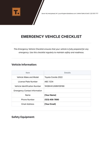 Free Emergency Vehicle Checklist Template to Edit Online