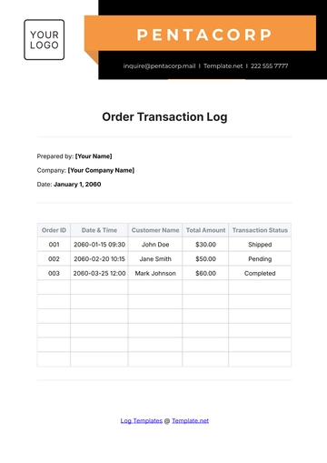 Free Order Transaction Log Template to Edit Online