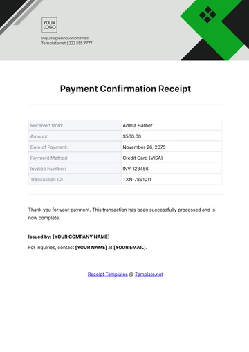 Free Payment Confirmation Receipt Template to Edit Online